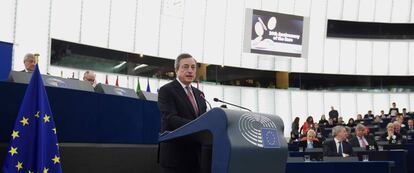 Marido Draghi durante su intervenci&oacute;n ante el Parlamento Europeo.