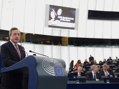 Marido Draghi durante su intervenci&oacute;n ante el Parlamento Europeo.
