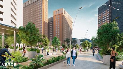 Render Corredor Verde por la carrera séptima de Bogotá.
