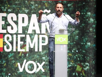 El líder de Vox, Santiago Abascal, en un mitin en Vigo, el pasado jueves.