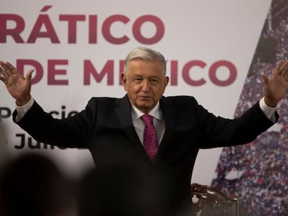 El presidente Andrés Manuel López Obrador, este jueves, en el Palacio Nacional.
