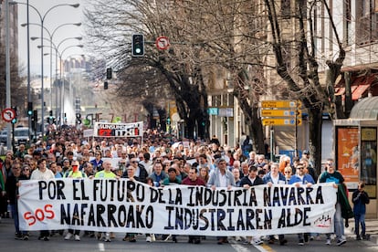 Manifestantes durante una protesta en Pamplona (Navarra).