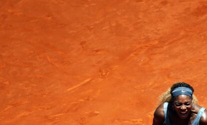 La tenista estadounidense Serena Williams celebra un tanto en el Open de Madrid. 8 de mayo de 2014.