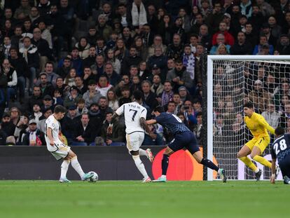 Brahim marca el primero gol del Madrid al Braga.