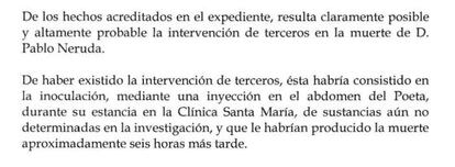 Extracto del informe del Ministerio del Interior de Chile.