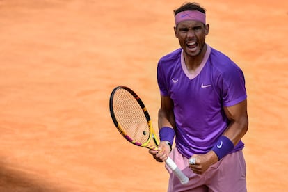 Nadal celebra su triunfo contra Opelka en el Foro Itálico de Roma.