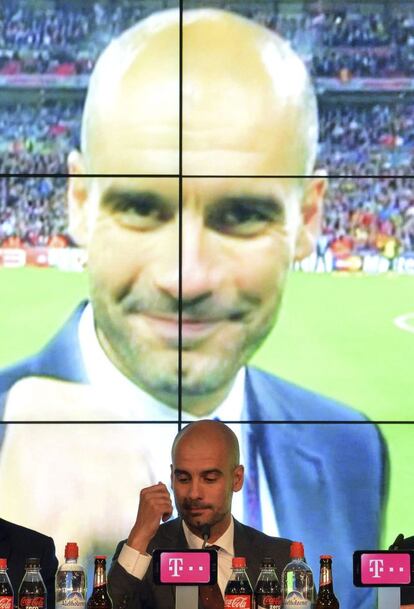 Pep Guardiola, en un momento de su primera comparecencia ante la prensa en Múnich.