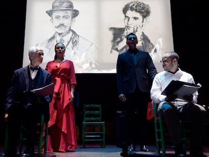 Desde la izquierda, David Strathairn, que interpreta a Falla, la bailaora Sonia Olla, el cantaor Ismael Fernández y Robin de Jesús, el miércoles en el ensayo general de 'Entwined: Love's Magician'.