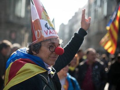 Protesters marching in downtown Barcelona on Thursday.