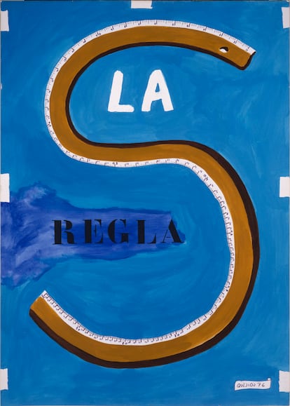 'Regla, 1976'. Acrílico sobre cartulina, 101x71,8 cm. Museo Nacional Centro de Arte Reina Sofía. Archivo fotográfico del Museo Reina Sofía. © Manolo Quejido, VEGAP, Madrid, 2022