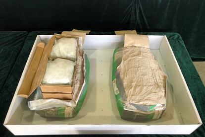 Uno de los paquetes de metanfetaminas decomisados en Hong Kong.