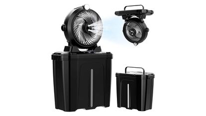 Ventilador con nebulizador sobre fondo blanco
