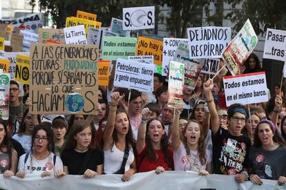 Concentración de estudiantes en la Puerta del Sol (Madrid) para advertir de la emergencia climática el pasado septiembre.