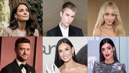 Kate, princesa de Gales, Justin Bieber y Sabrina Carpenter. Abajo, Justin Timberlake, Demi Moore y Dulceida