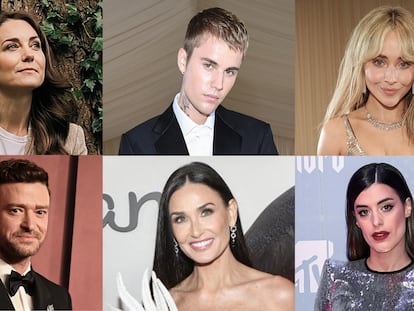 Kate, princesa de Gales, Justin Bieber y Sabrina Carpenter. Abajo, Justin Timberlake, Demi Moore y Dulceida