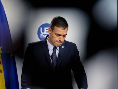 Pedro Sánchez, presidente del Gobierno en funciones, durante la rueda de prensa tras la cumbre europea.