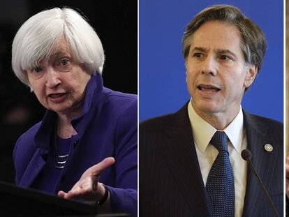 De izquierda a derecha: Janet Yellen, Antony Blinken y Meg Whitman, posibles nominados en el Gabinete de Biden.