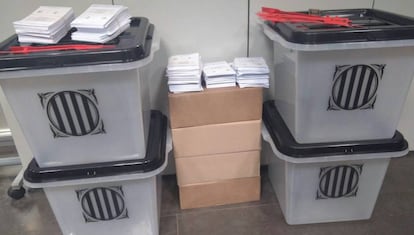 A photo of ballots and ballot boxes seized by police.