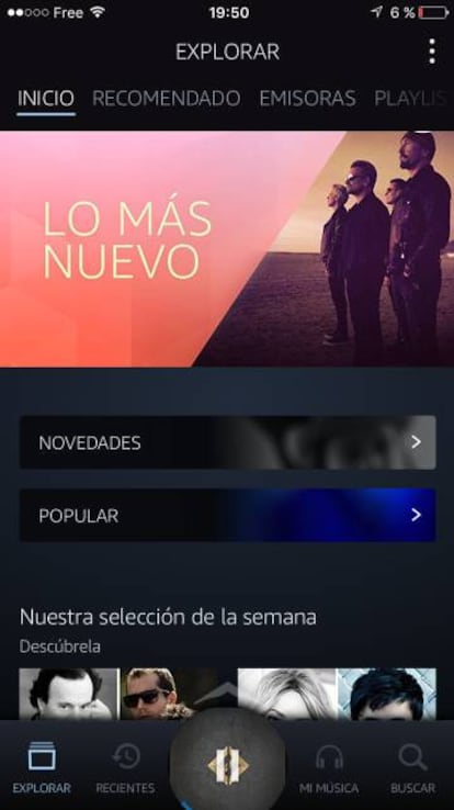 La aplicación Amazon Music Unlimited para el móvil