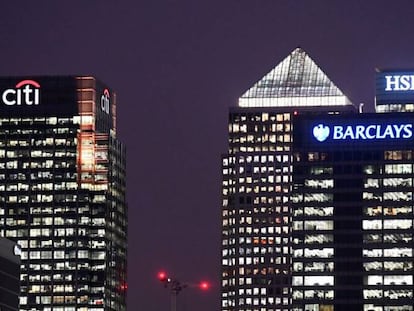 Edificios de Citi, Barclays y HSBC en Canary Wharf (Londres).