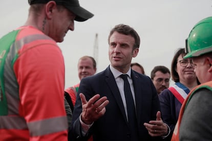 Emmanuel Macron en un acto de campaña en Denain, Francia