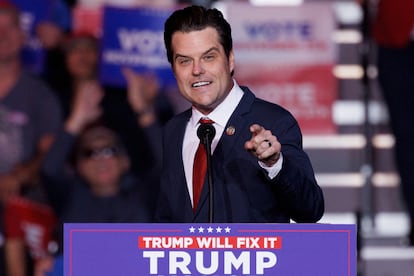 Matt Gaetz, durante un mitin a favor de Donald Trump en Henderson (Nevada).