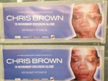 Póster de un concierto en Estocolmo de Chris Brown rediseñado por un grupo anónimo de activistas contra el maltrato.