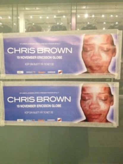 Póster de un concierto en Estocolmo de Chris Brown rediseñado por un grupo anónimo de activistas contra el maltrato.