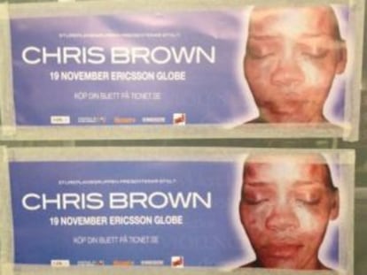 Póster de un concierto en Estocolmo de Chris Brown rediseñado por un grupo anónimo de activistas contra el maltrato.