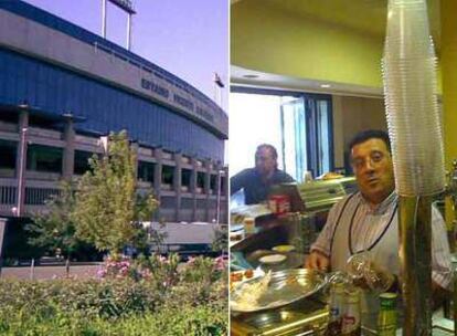 Imagen de los alrededores del estadio Vicente Calderón en la mañana de ayer y Jimmy, dueño del bar Martín.