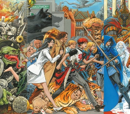 A detail from the cover of the first volume of Bill Willingham's comprehensive collection of 'Fables.'