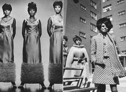 Las Supremes, vestidas para una actuación, y a la derecha, con ropa de calle.