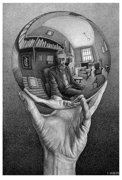 'Mano con sfera riflettente', 1935.