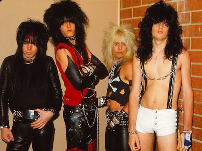 Mötley Crüe, en 1982 en San Francisco. Desde la izquierda: Mick Mars, Tommy Lee, Vince Neil y Nikki Sixx.