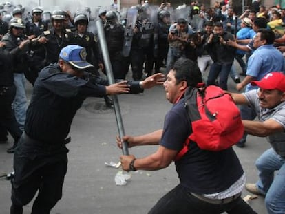 Police clash with protestors during demonstrations on Wednesday.