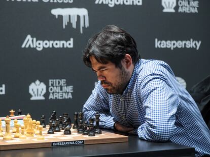 Hikaru Nakamura, hoy, durante el desempate rápido con Arpnián en Berlín