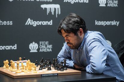 Hikaru Nakamura, hoy, durante el desempate rápido con Arpnián en Berlín