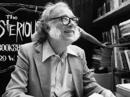 Isaac Asimov em 1984 na livraria Mysterious Book Store de Nova York.