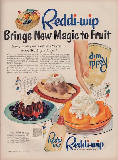 Anuncio de la crema batida Reddi-Wip aparecido en la Revista LIFE el 24 de julio de 1950.
