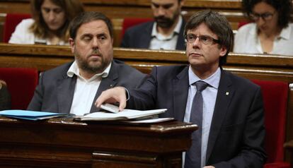 Junqueras i Puigdemont aquest dimecres al Parlament.