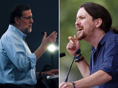Mariano Rajoy y Pablo Iglesias, en momentos de la campaña.