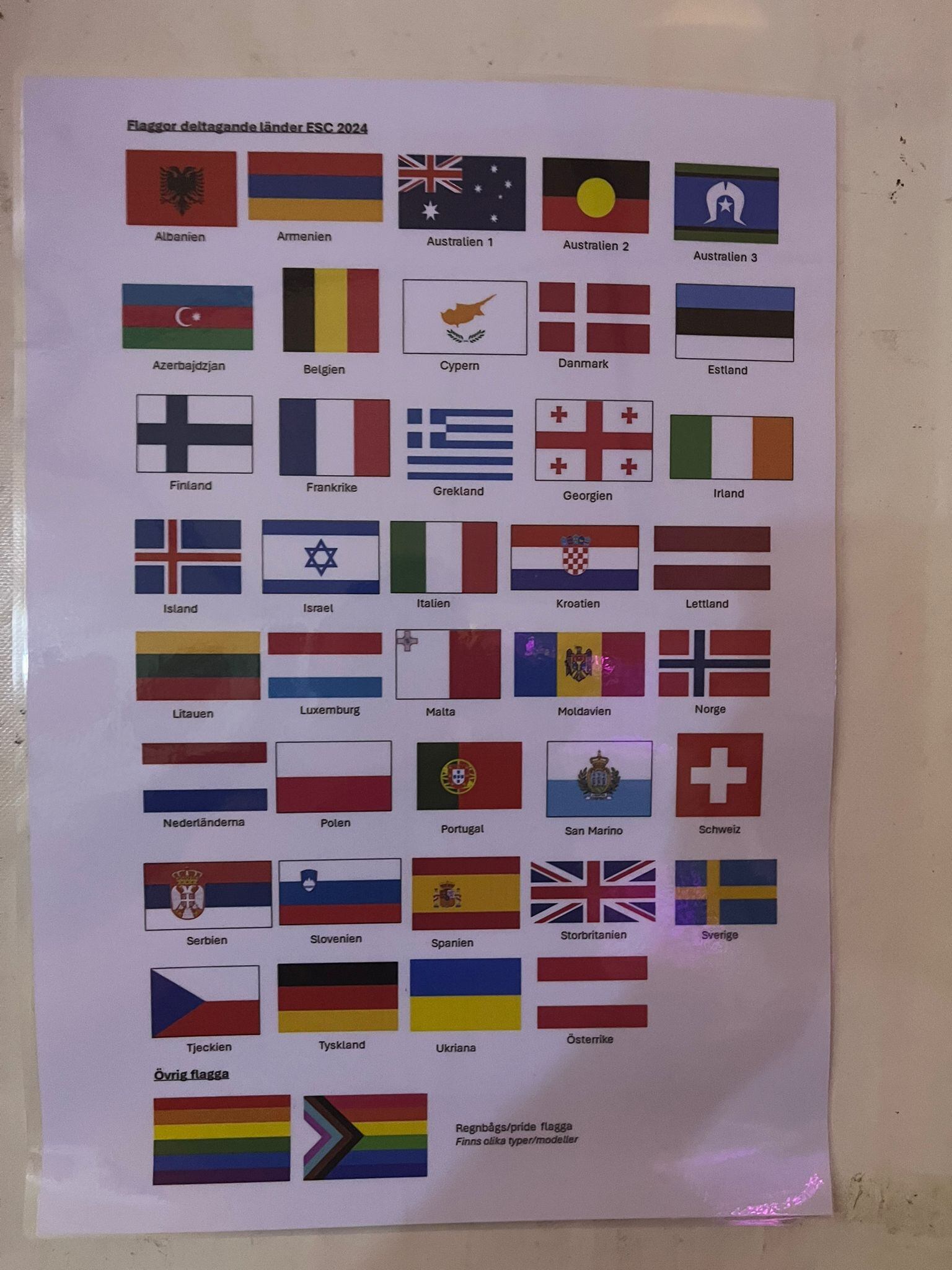 Listado de banderas permitidas en el Malmö Arena, sede del festival de Eurovisión.