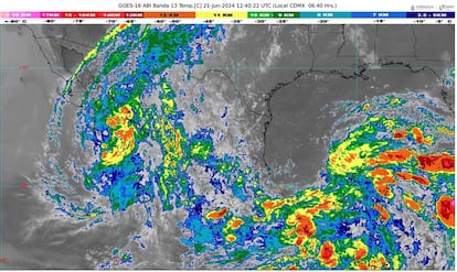 Imagen satelital de los remanente de baja presión de la tormenta 'Alberto'.