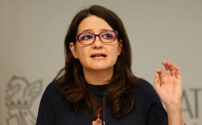 Mònica Oltra en la última conferencia de prensa tras el pleno del Consell.