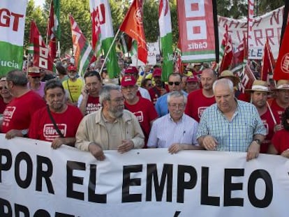 Sindicalistas en una protesta en Sevilla. 