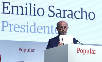 Emilio Saracho, presidente del Banco Popular a principios de 2017, durante una Junta de Accionistas de la entidad.