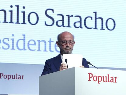 Emilio Saracho, presidente del Banco Popular a principios de 2017, durante una Junta de Accionistas de la entidad.