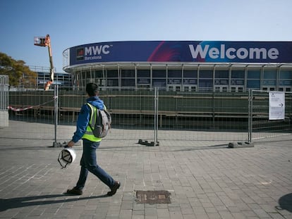 Recinte de la Fira de Barcelona després de l'anunci de cancel·lació del Mobile World Congress.