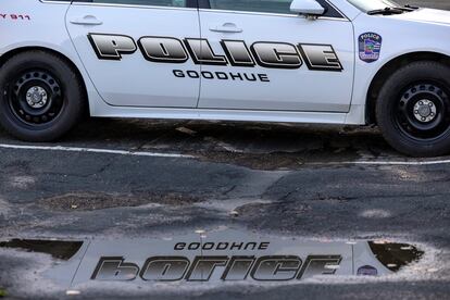 A Goodhue police car is parked outside City Hall on Monday, Aug. 14, 2023