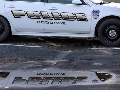 A Goodhue police car is parked outside City Hall on Monday, Aug. 14, 2023